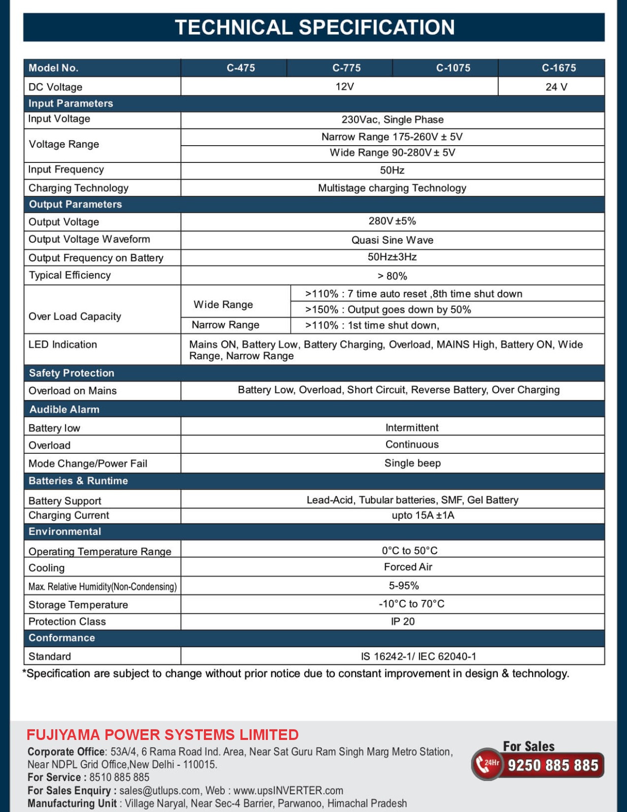 UTL Combo+ 475 Home Inverter HYBRID CATALOGUE specification