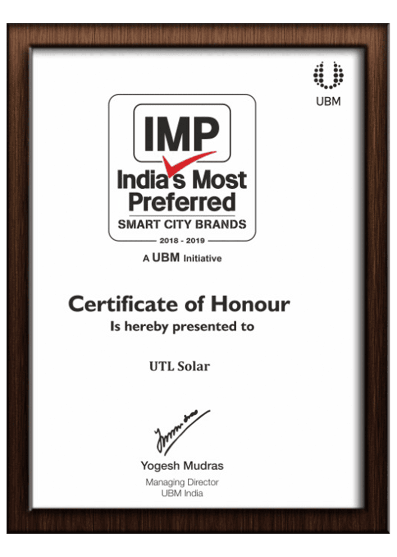 About Us certificate of honour image