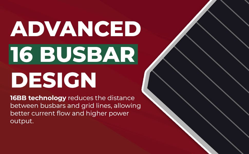 Advanced 16 busbar solar panel design improving current flow and delivering higher power output