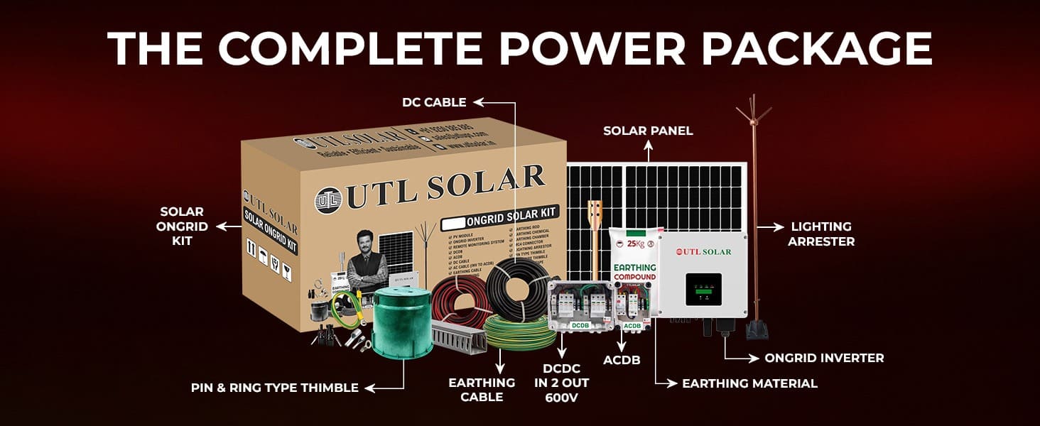 UTL ShineX 3.2kW On Grid Rooftop Solar Kit with TOPCon DCR Panel eligible for PM Surya Ghar Subsidy Complete power package