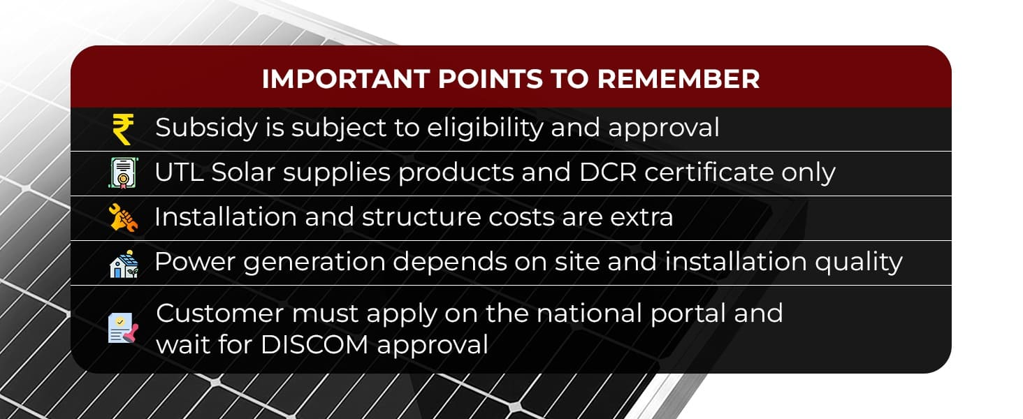 UTL ShineX 3.2kW On Grid Rooftop Solar Kit with TOPCon DCR Panel eligible for PM Surya Ghar Subsidy important point of shinex